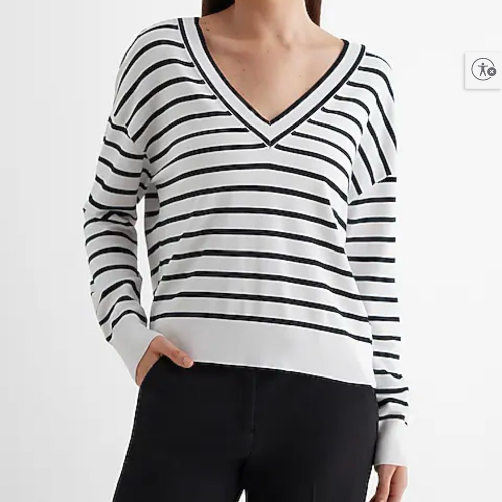 NEW Express women striped V-Neck knit sweater - White & Black, size XS